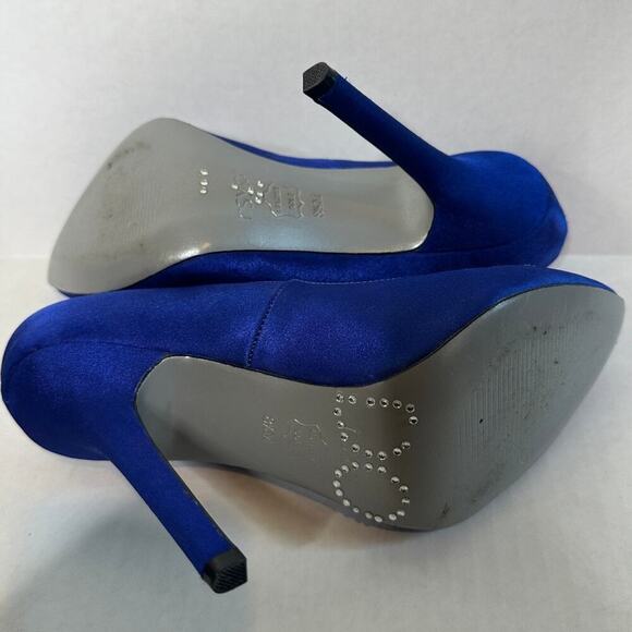 Size 8.5 Blue Satin Rhinestone Something Blue Stiletto Heels Shoes Wedding - Picture 9 of 12